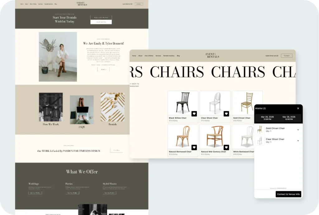 event rentals by b website