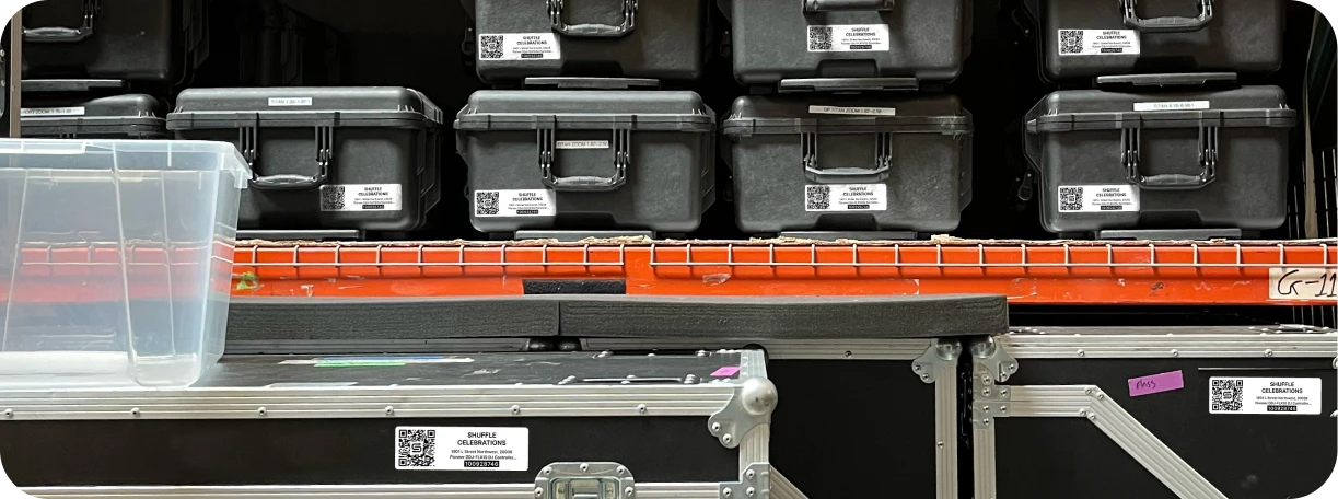 Event rental team using Goodshuffle Pro's bulk scanning feature to process multiple inventory items at once.